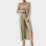 Klementina – Elegantni Rebrasti Set s Kardiganom